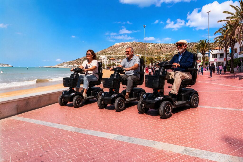 location fauteuil roulant électrique Agadir : se déplacer librement entre hôtels, plage…
